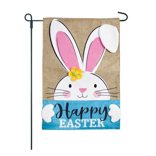 Bunny with Happy Easter Sign Burlap Garden Flag