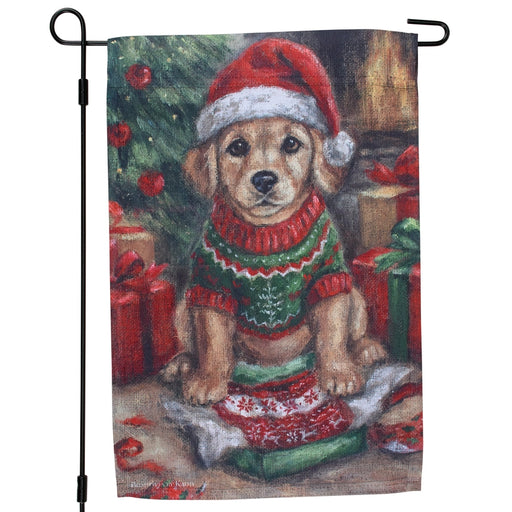 Christmas Puppy Mischief Garden Flag
