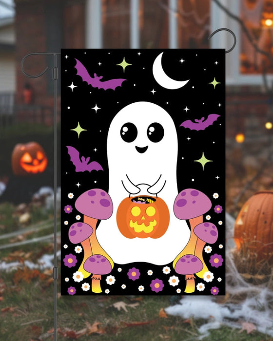 Cute Ghost Trick or Treat Garden Flag
