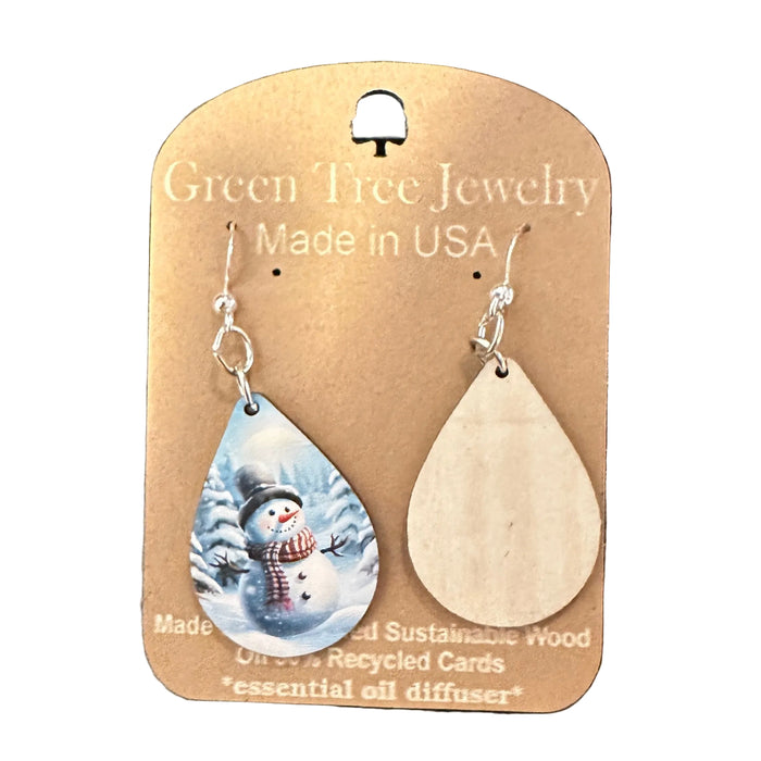 Jolly Snowman Wood Earrings