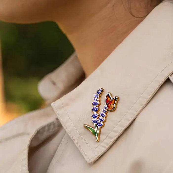 Lavender & Butterfly Enamel Lapel Pin