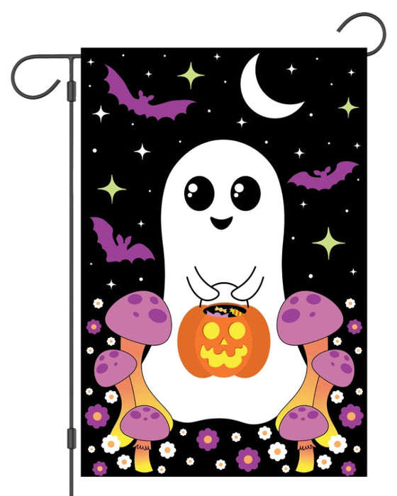Cute Ghost Trick or Treat Garden Flag
