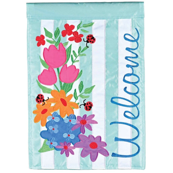 Welcome Floral Striped Garden Flag