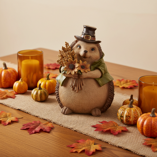 Pilgrim Hedgehog w/ Bouquet Figurine