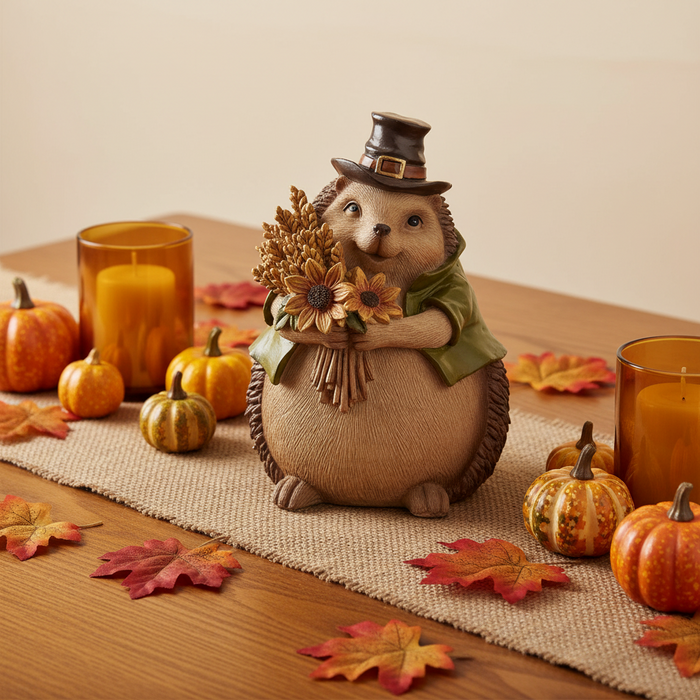 Pilgrim Hedgehog w/ Bouquet Figurine