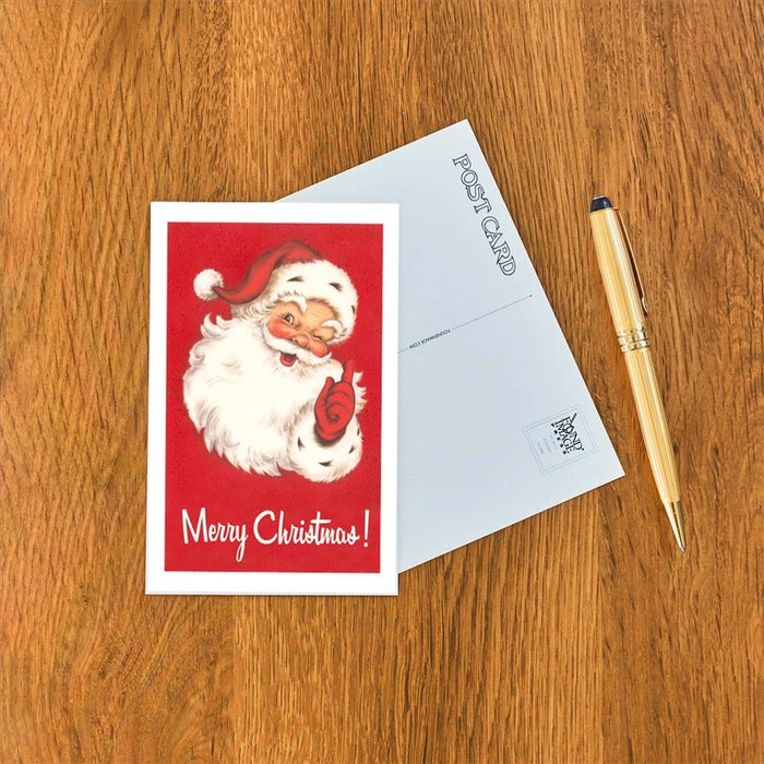 Winking Santa On Red Postcard