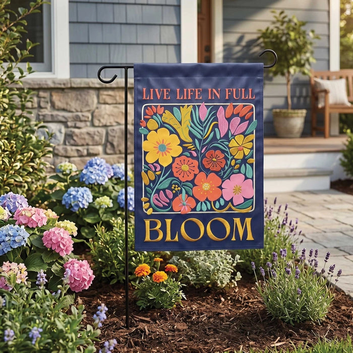 Live Life in Full Bloom Applique Garden Flag