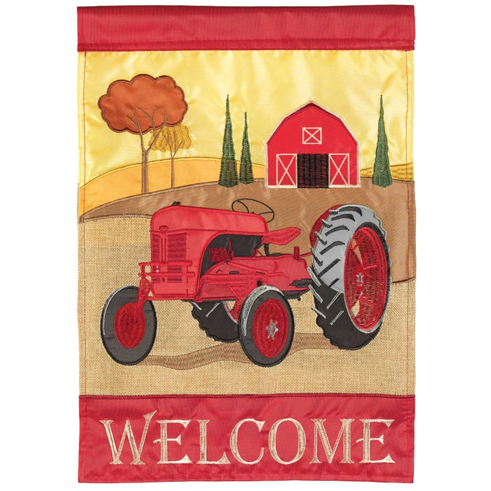 Welcome Fall Tractor Applique Garden Flag