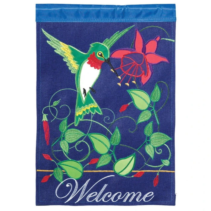 Hummingbird Visitor Burlap Garden Flag