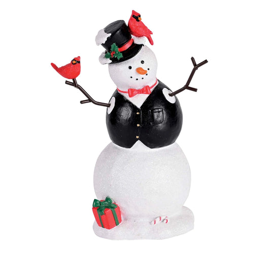 Glittery Snowman Figurine with Cardinals