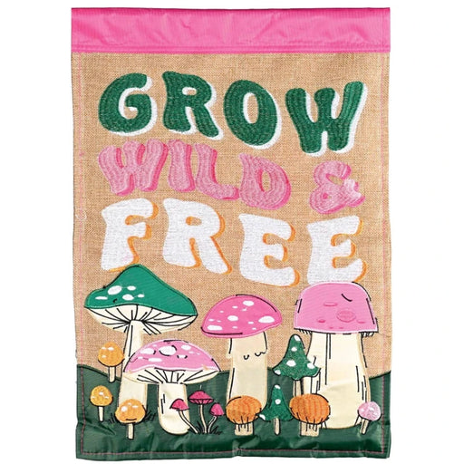 Grow Wild & Free Burlap Garden Flag