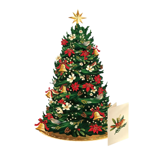 Twinkling Poinsettia Christmas Tree Pop-Up Decor w/ Note Card