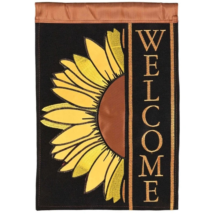 Black Sunflower Welcome Burlap Banner Flag