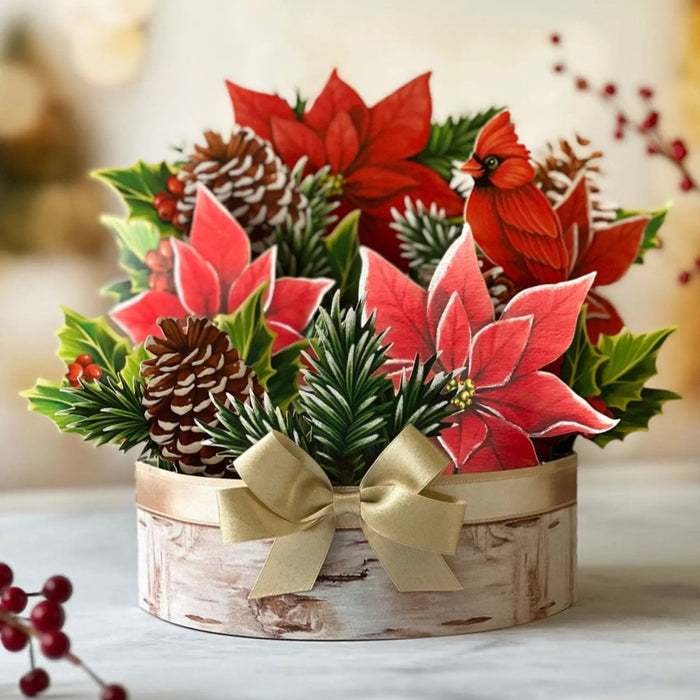 Birch Poinsettia Pop-Up Bouquet w/ Note Card