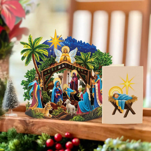 Mini Starlit Nativity Pop-Up Decor w/ Note Card