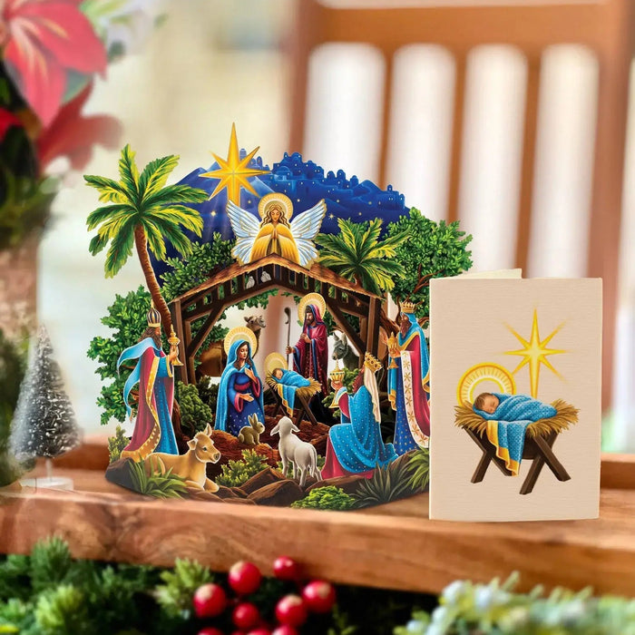 Mini Starlit Nativity Pop-Up Decor w/ Note Card