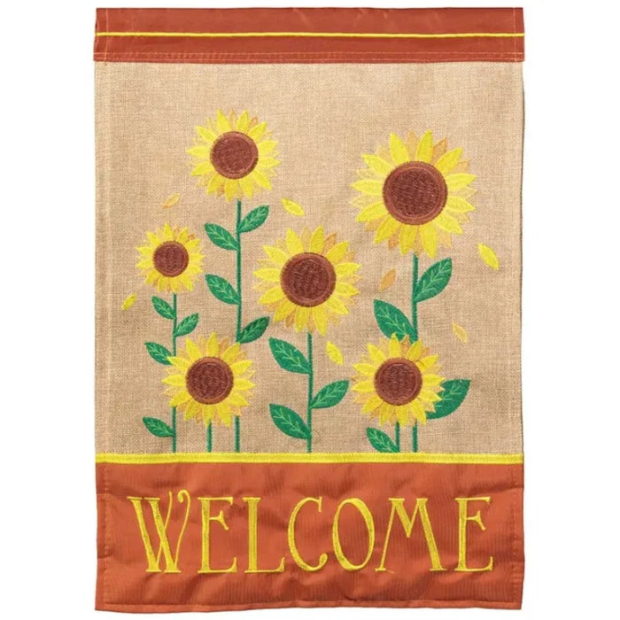 Welcome Sunflower Burlap Applique Garden Flag