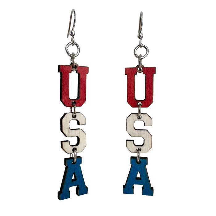 USA Letter Wood Earrings