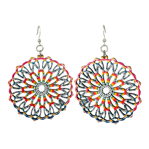 Fiesta Mandala Wooden Earrings - Blue/Crimson