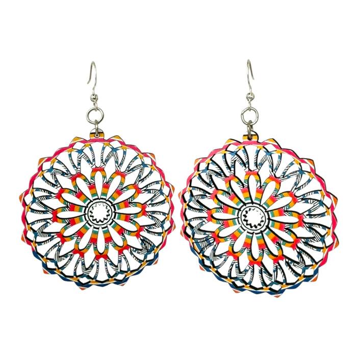 Fiesta Mandala Wooden Earrings - Blue/Crimson
