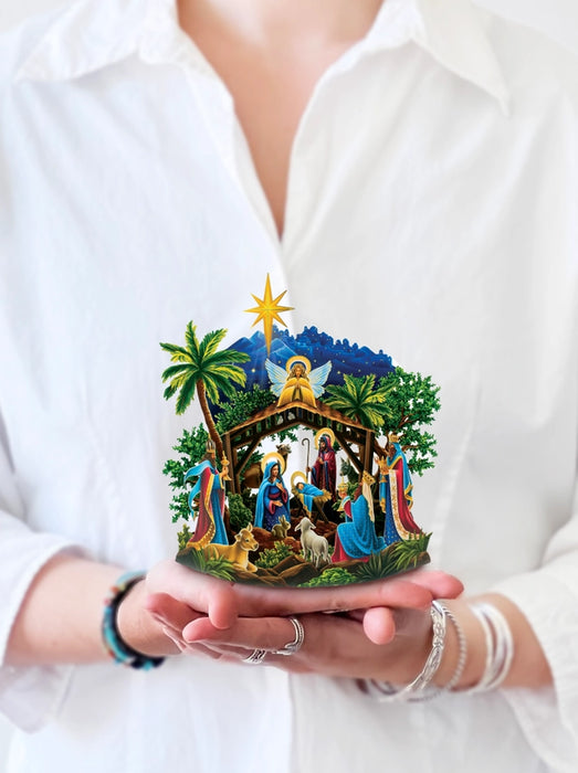 Mini Starlit Nativity Pop-Up Decor w/ Note Card