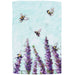 Decorative garden flag with bees and lavender on a light blue background