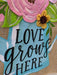 Love Grows Here Watering Can Burlap Garden Flag