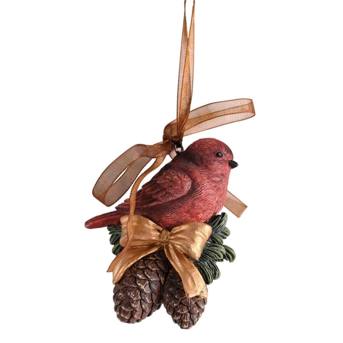 Redbird Pinecones w/ Gold Bow Ornament