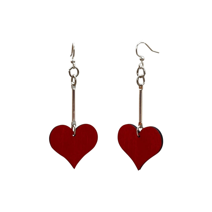 Simple Dangle Heart Wood Earrings