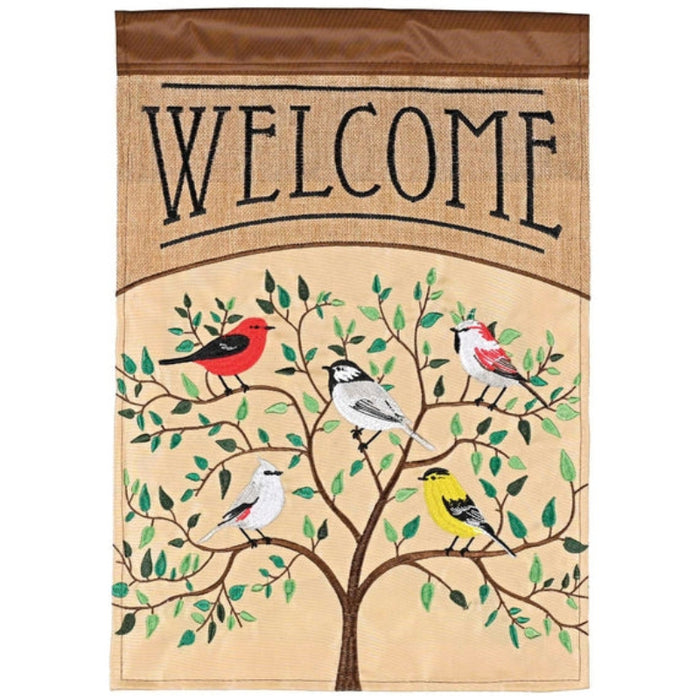 Welcome Birds in Tree Applique Garden Flag