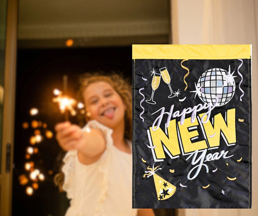 Happy New Year Disco Ball Garden Flag