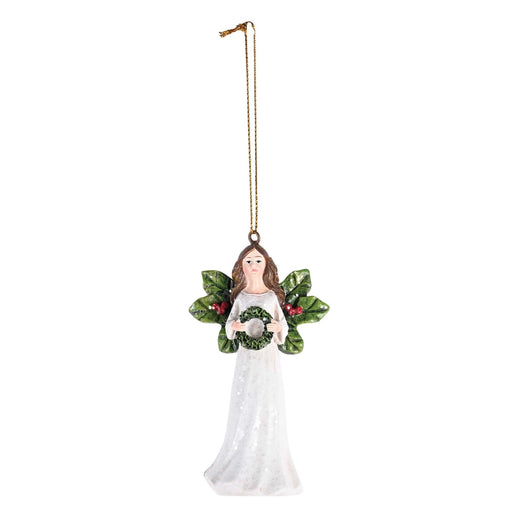 Holly Winged Angel and Wreath Ornament