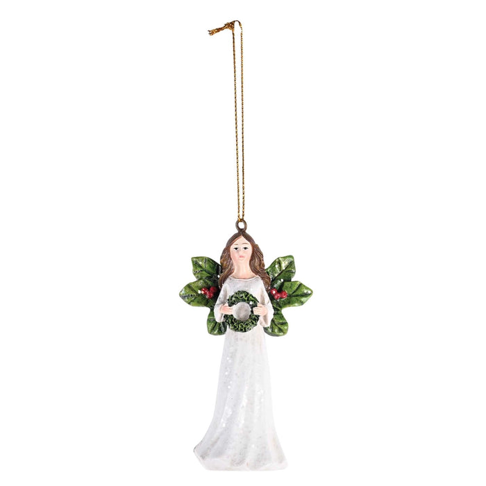 Holly Winged Angel and Wreath Ornament