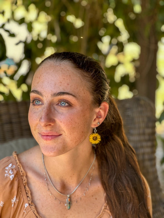 Detailed Sunflower Wood Earrings