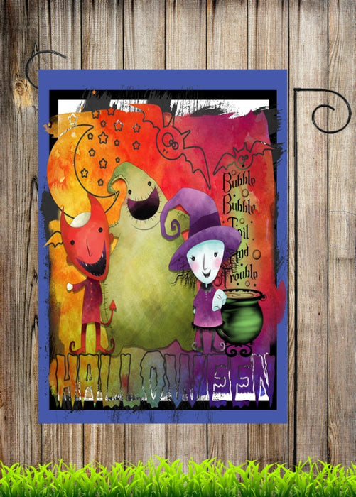 Halloween Kids Watercolor Garden Flag