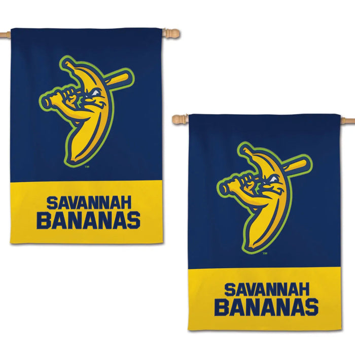One Savannah Bananas flags showing the front and back side with a banana logo 