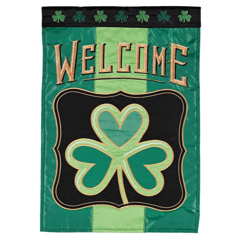 Shamrock Welcome Applique Garden Flag