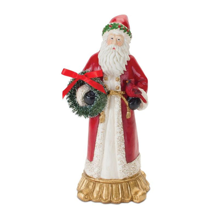 Santa with Cardinal & Wreath Figurine