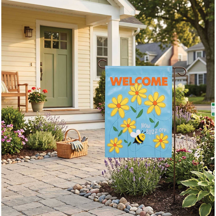 Welcome, Now Buzz Off Garden Flag