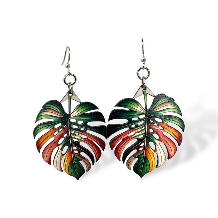 Monstera Leaf Wood Earrings