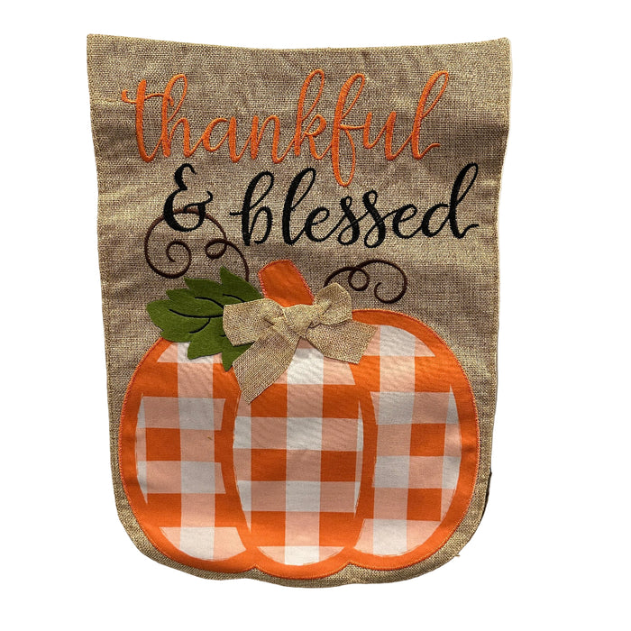 Thankful & Blessed Pumpkin Burlap Garden Flag