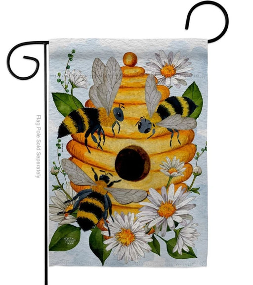 Beehive & Daisies Garden Flag