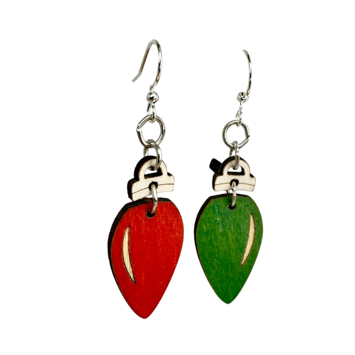 Christmas Light Bulbs Wood Earrings
