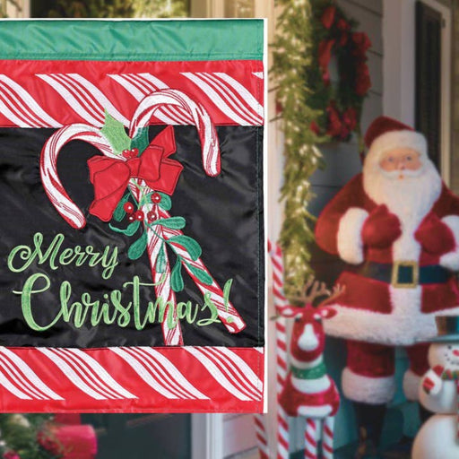 Merry Christmas Candy Cane Bow Applique Garden Flag
