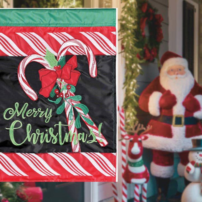 Merry Christmas Candy Cane Bow Applique Garden Flag