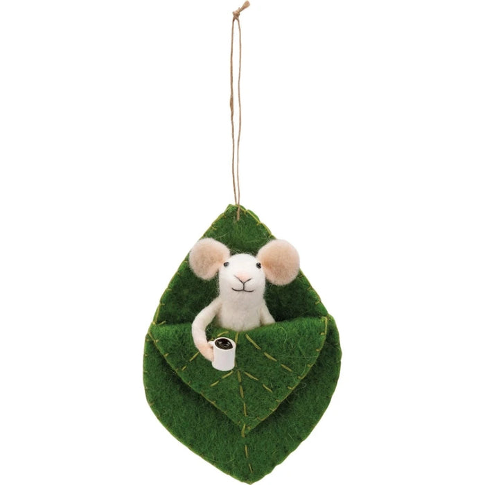 Mouse in Leaf Bed Critter Ornament