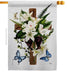 White Lilies Sympathy Cross Banner Flag