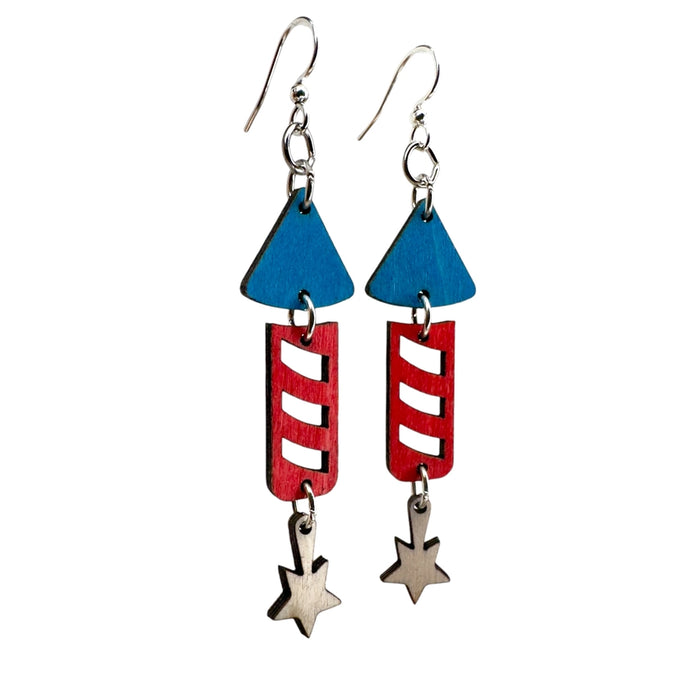 4th of July Firework Wood Earrings
