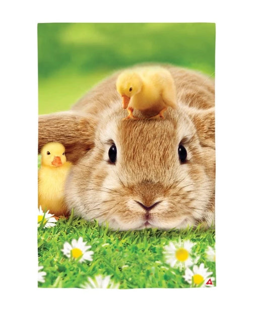 Bunny & Duckling Metallic Garden Flag