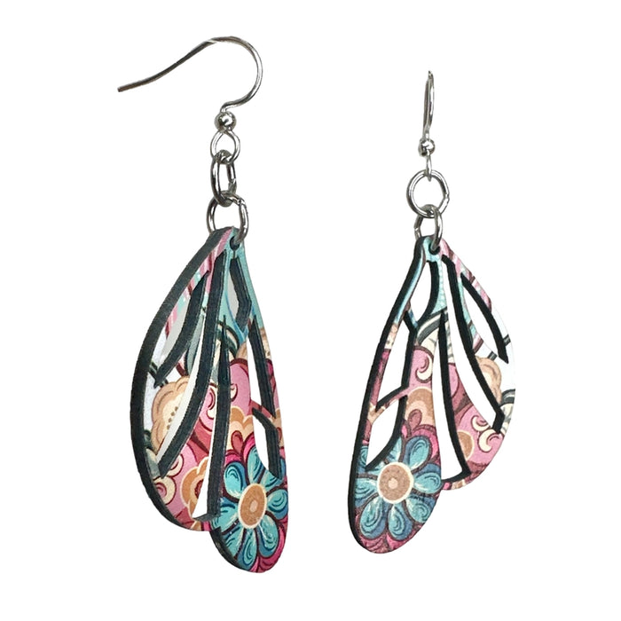 Paisley Butterfly Wing Wood Earrings
